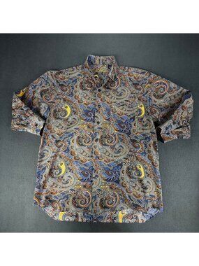 Alan Flusser Shirt Mens L Multi Color Paisley Button Down 3/4 Sleeve